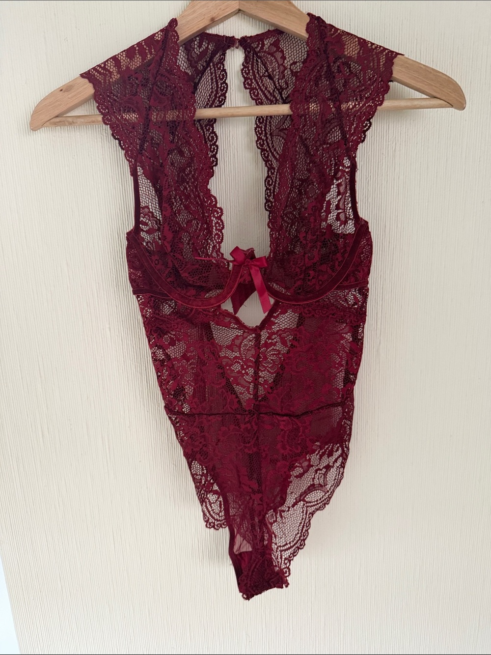 Beautiful Burgundy Floral Lace Teddy Bodysuit